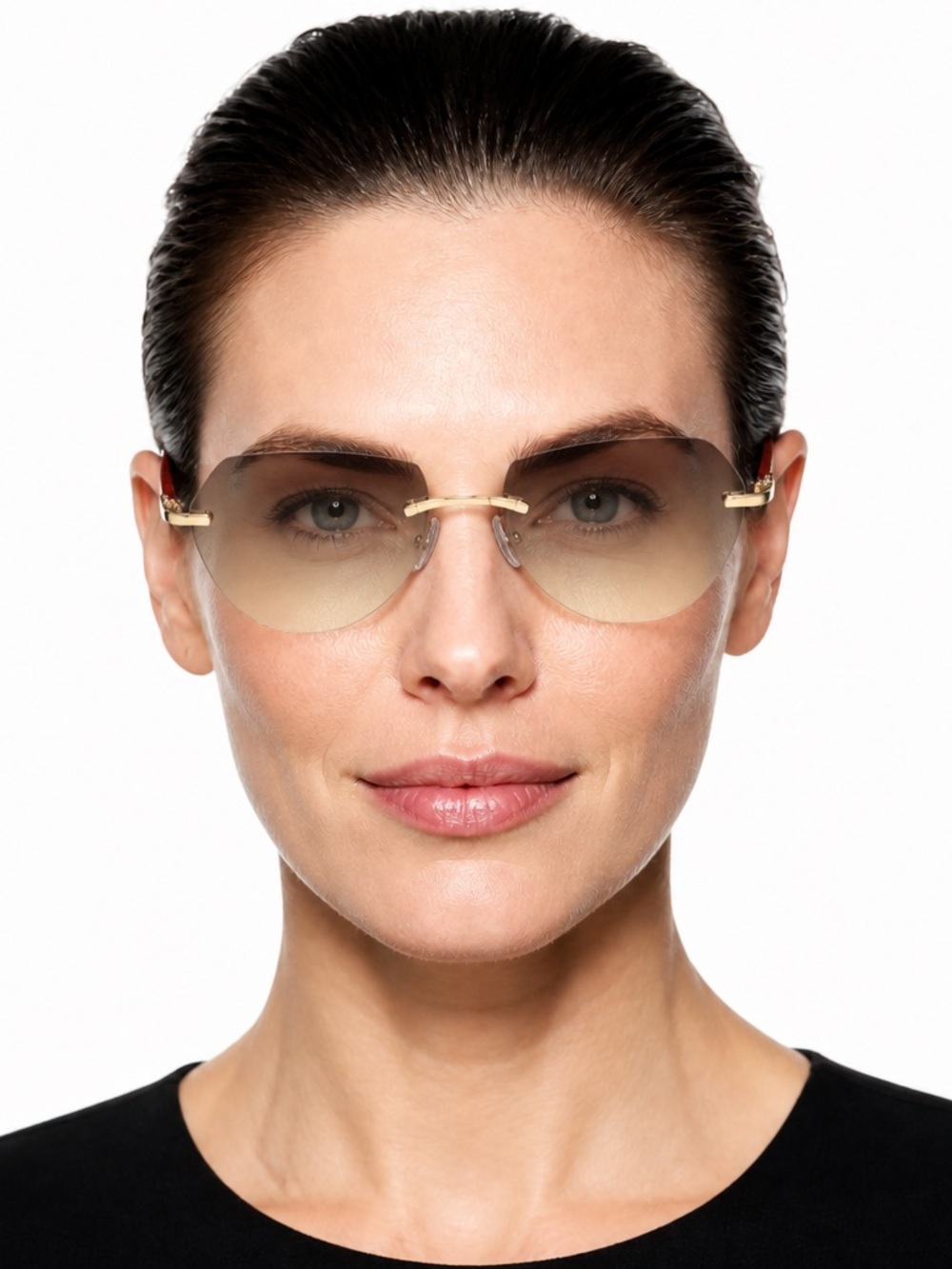 Rimless Sunglasses in Brown Gradient with Gold Accents